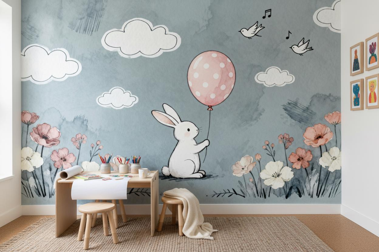 만화 동물 벽화, 어린이 방, 수채화, 사파리, 우주, - Baby Nursery Peel And Stick Wallpaper 리뷰 및 가격